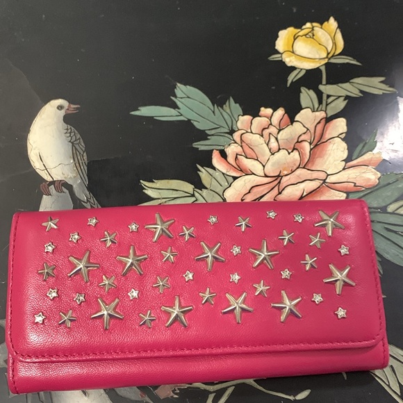 Jimmy Choo Pink Leather Wallet With Silver Stars LNWOT - Picture 2 of 8